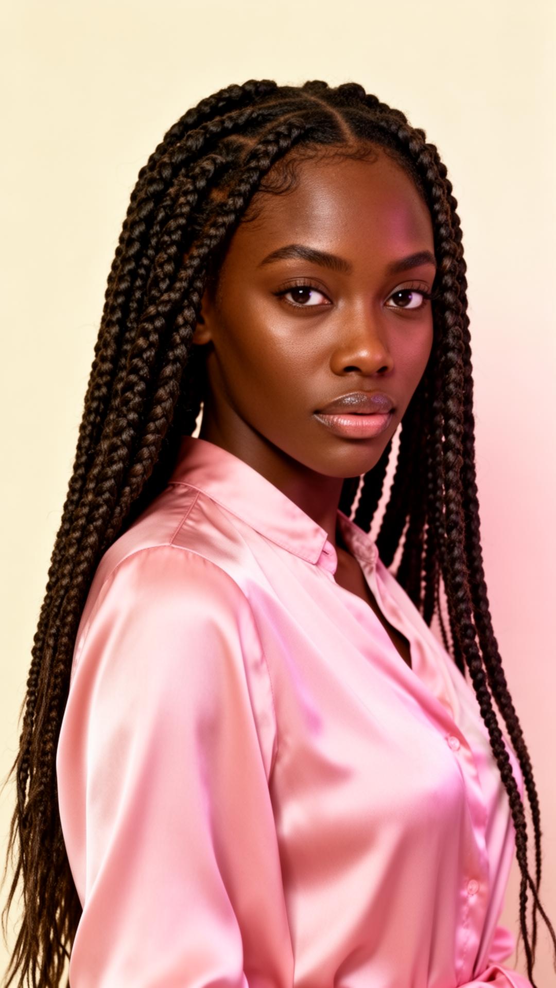 Woman with long luxury knotless braids
